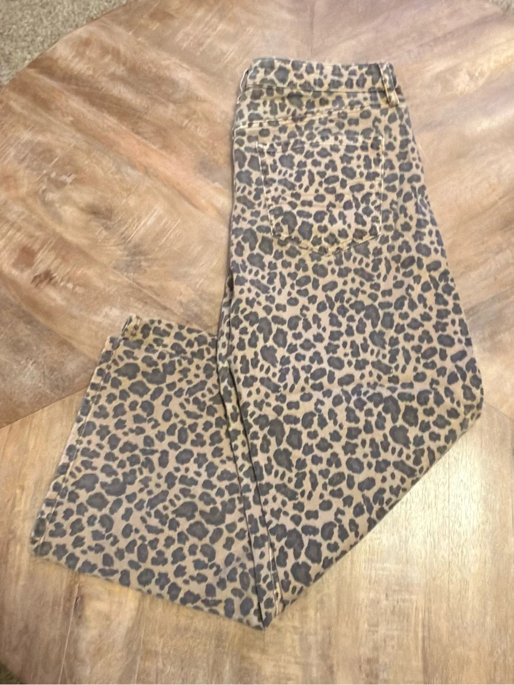 AE Stretch Leopard Low-Rise Baggy Wide-Leg Pant